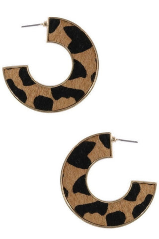 Leopard metal flat hoop earrings