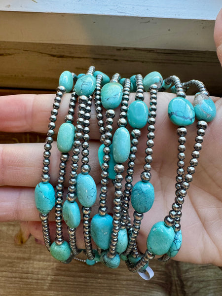 5 turquoise choker and Sterling Silver Pearls