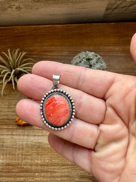 Round Pendant - Orange Spiny & Sterling Silver