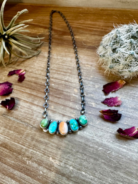 Mix Stones turquoise and spiny bar necklace