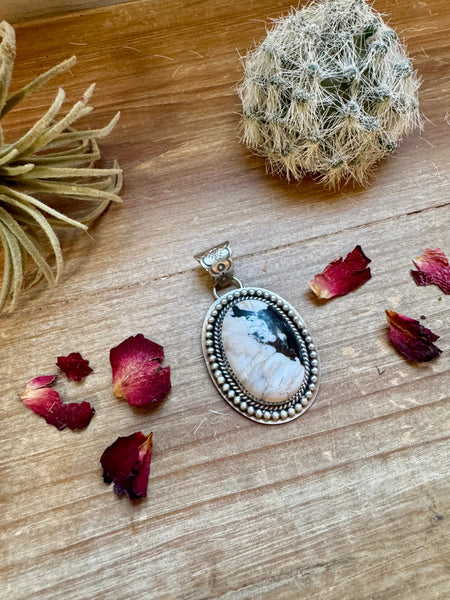 Oval Pendant - sterling silver with white buffalo