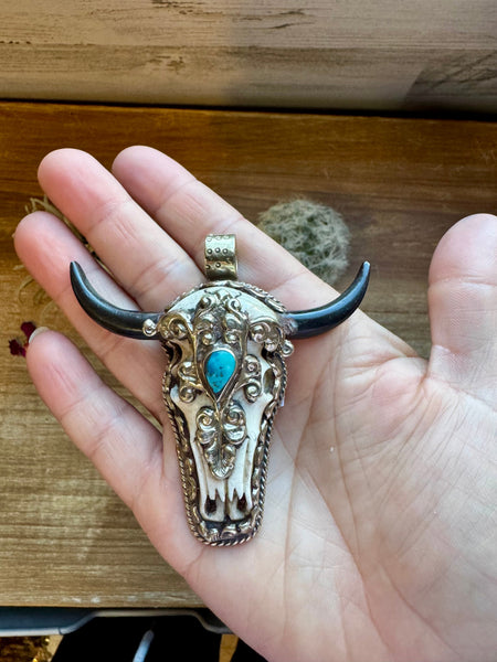 Big Antler longhorn with  turquoise pendant II