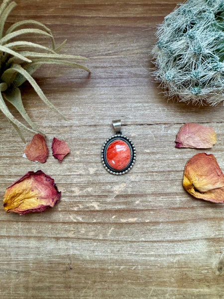 Round Pendant - Orange Spiny & Sterling Silver