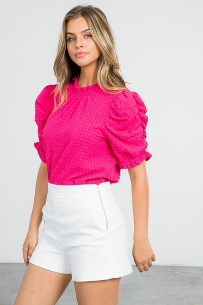 Ruched sleeve textured top