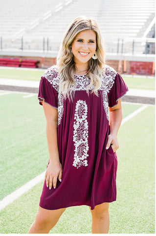 Maroon embroidered dress