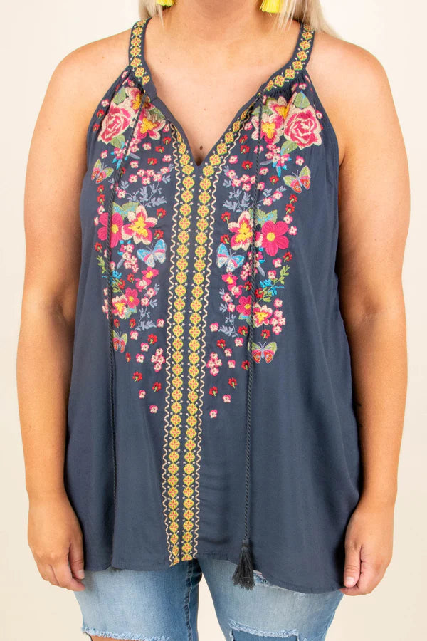 Embroidered sleeveless top