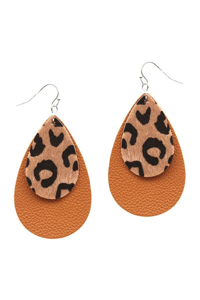 Leopard and leather earrings